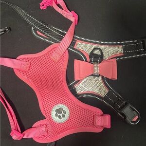 Pink and Black Dog Harness Set with Rhinestones